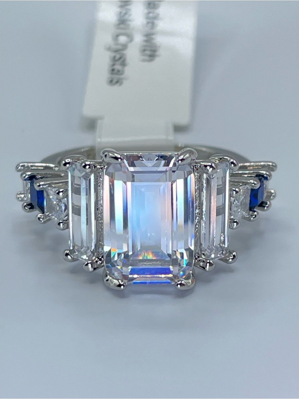 Swarovski Crystal Elements White Emerald Cut Statement Ring Size 7